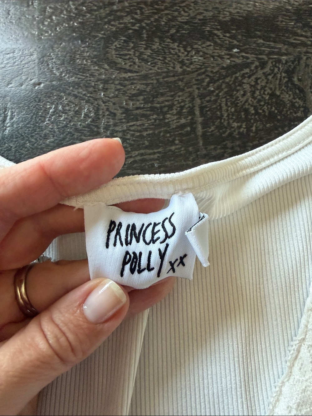 Princess Polly White Ribbed V-Neck Lace-Trim Crop Top - Picture 2 of 4
